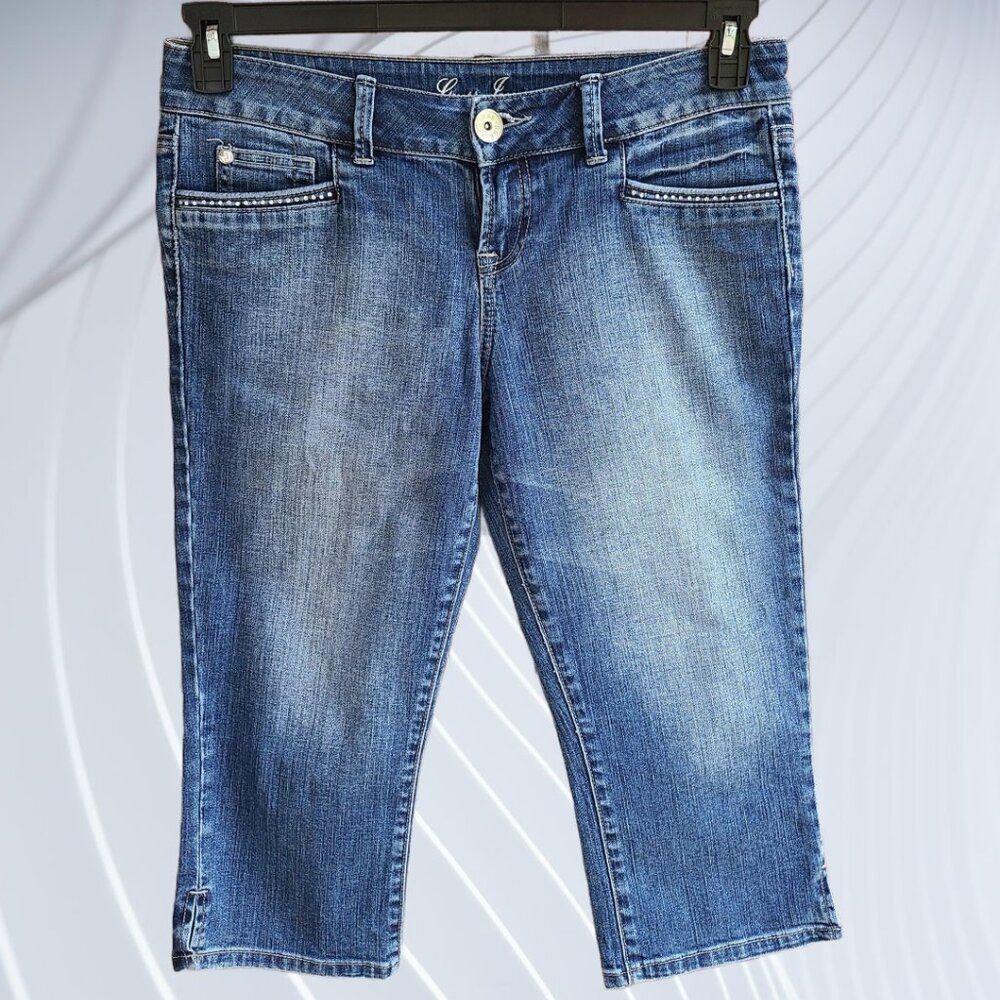 Guess Capri Jeans Womens Size 31 Blue Medium Wash Low Rise Crop Zipper